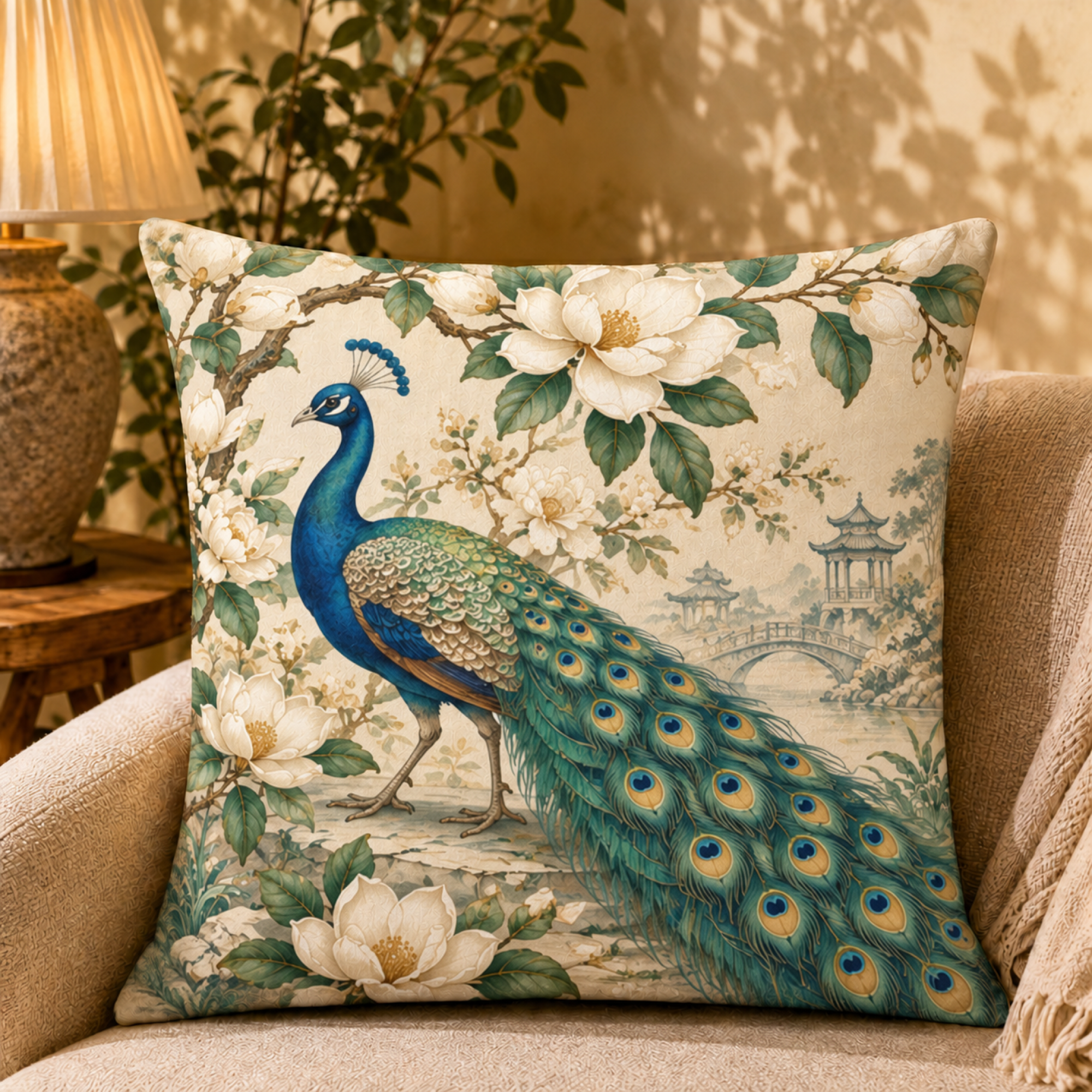 Peacock pillow cover theme