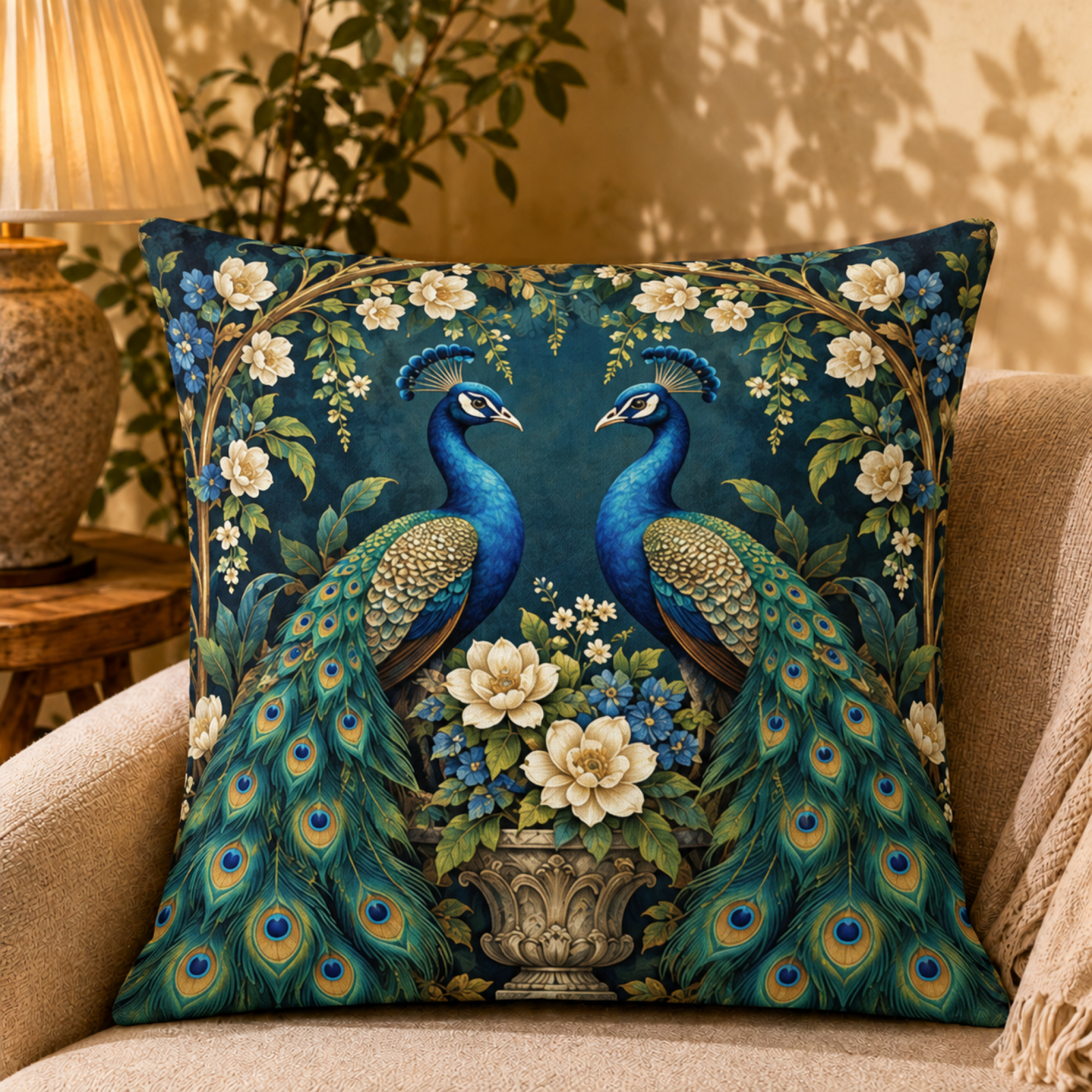 Peacock Garden Pair pillow cover
