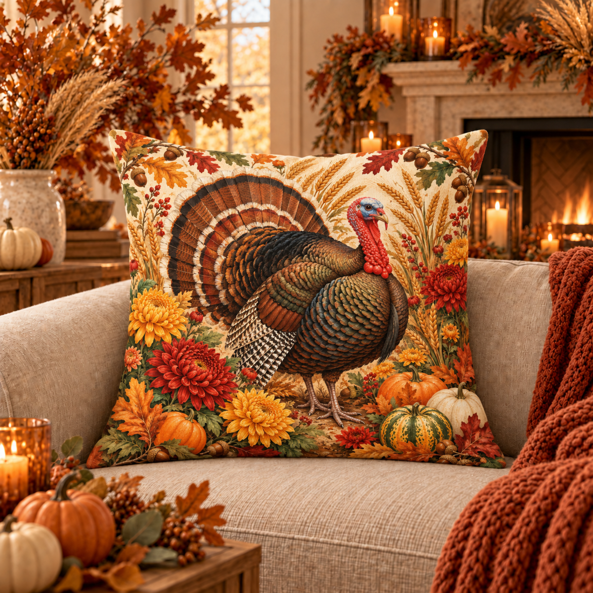 Autumn Turkey Garden pillow cover