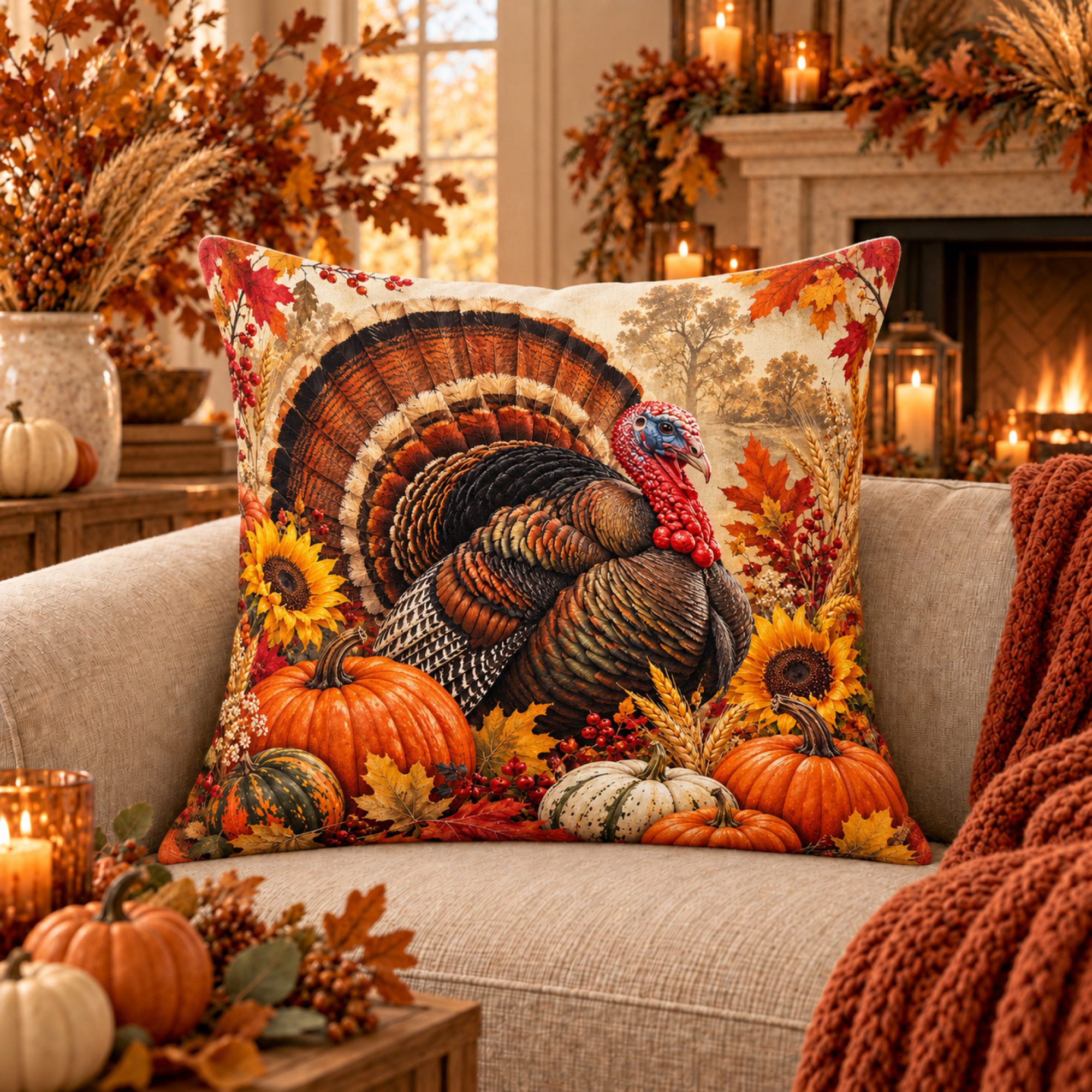 Rustic Pumpkin Turkey pillow cover