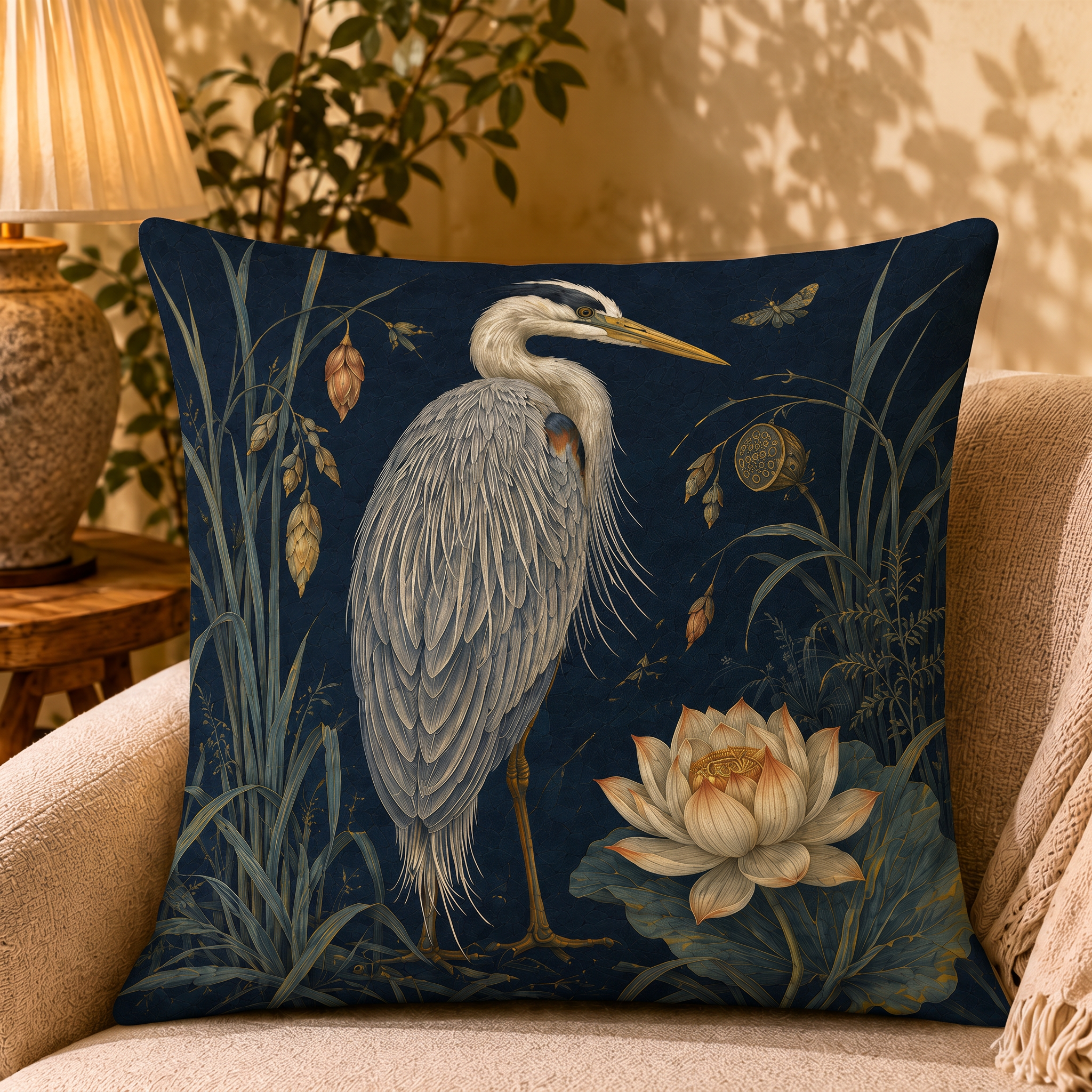 Moonlit Reeds pillow cover styled in a room