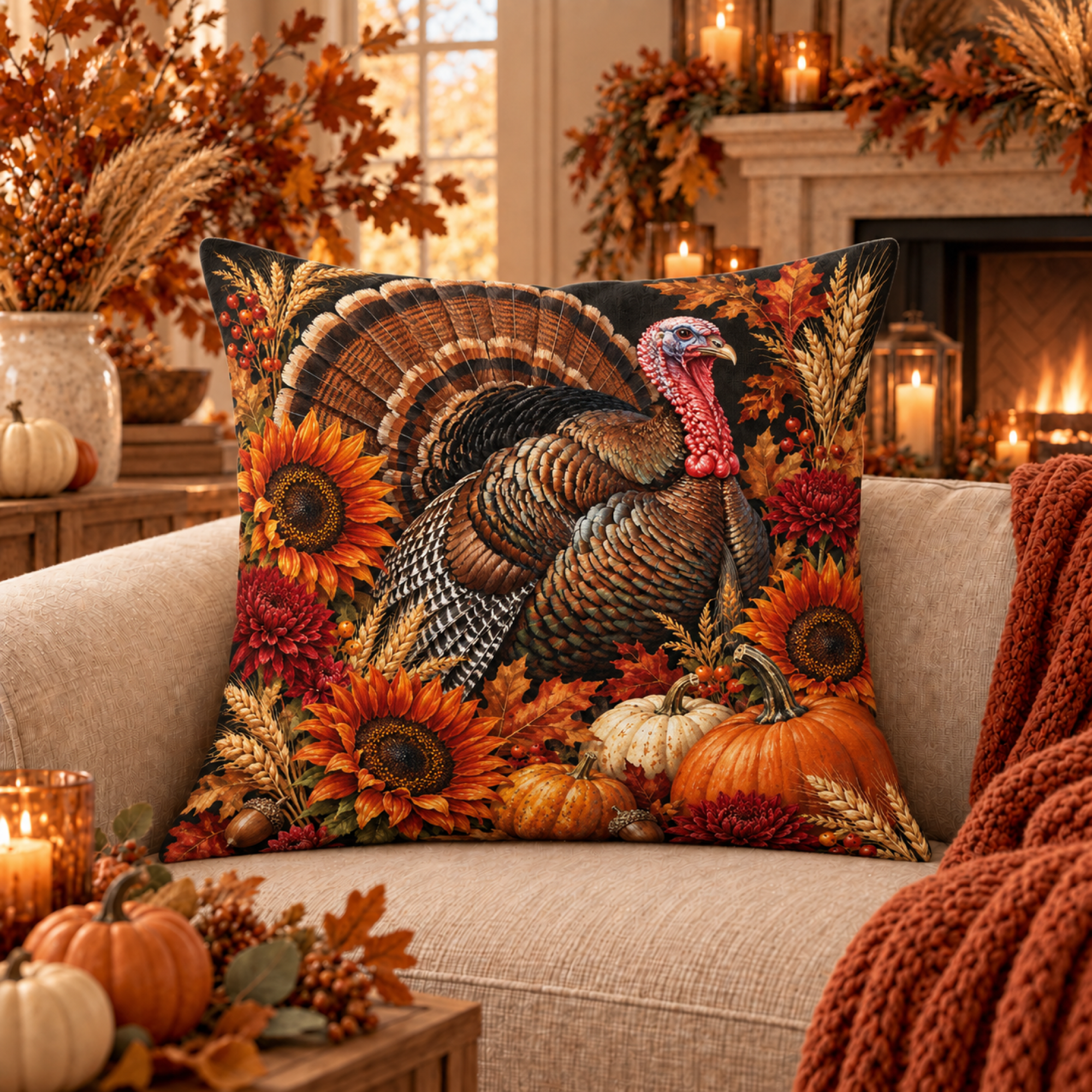 Midnight Turkey Bloom pillow cover