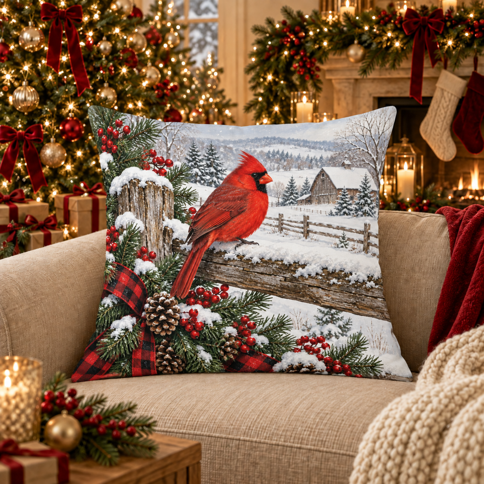 Cardinal on Weathered Fence pillow cover