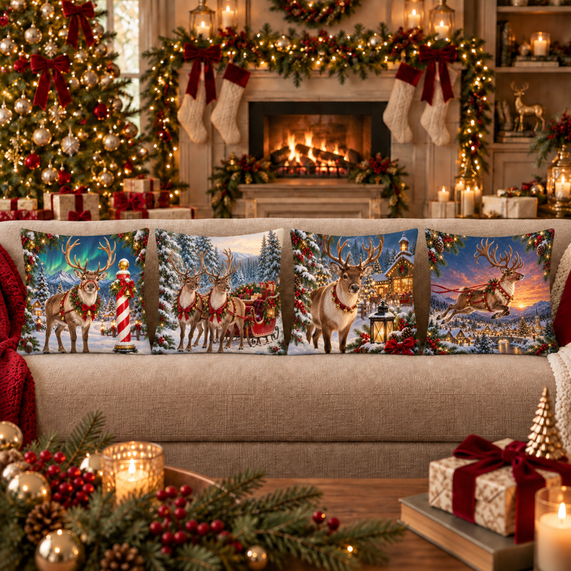 Reindeer at Striped Pole Curated Collection coordinated pillow cover set