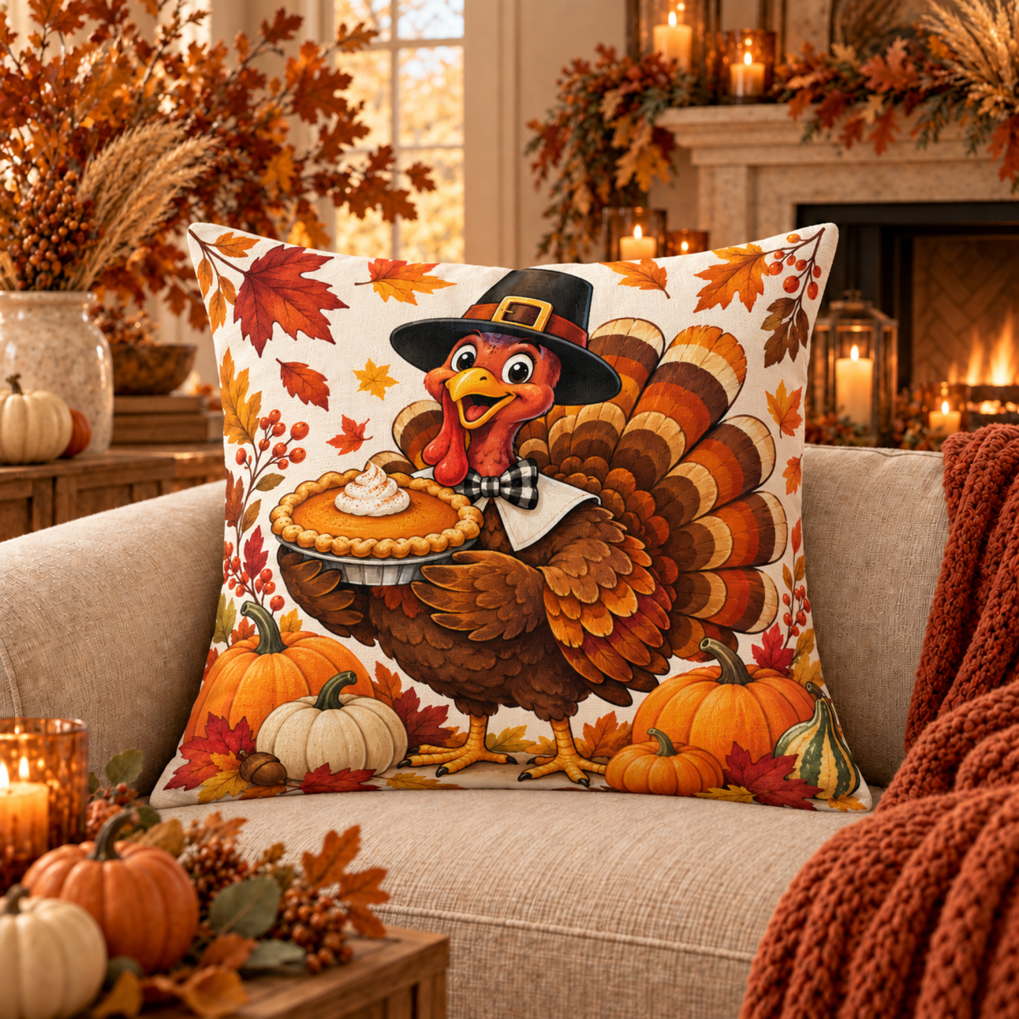 Pilgrim Turkey & Pie pillow cover