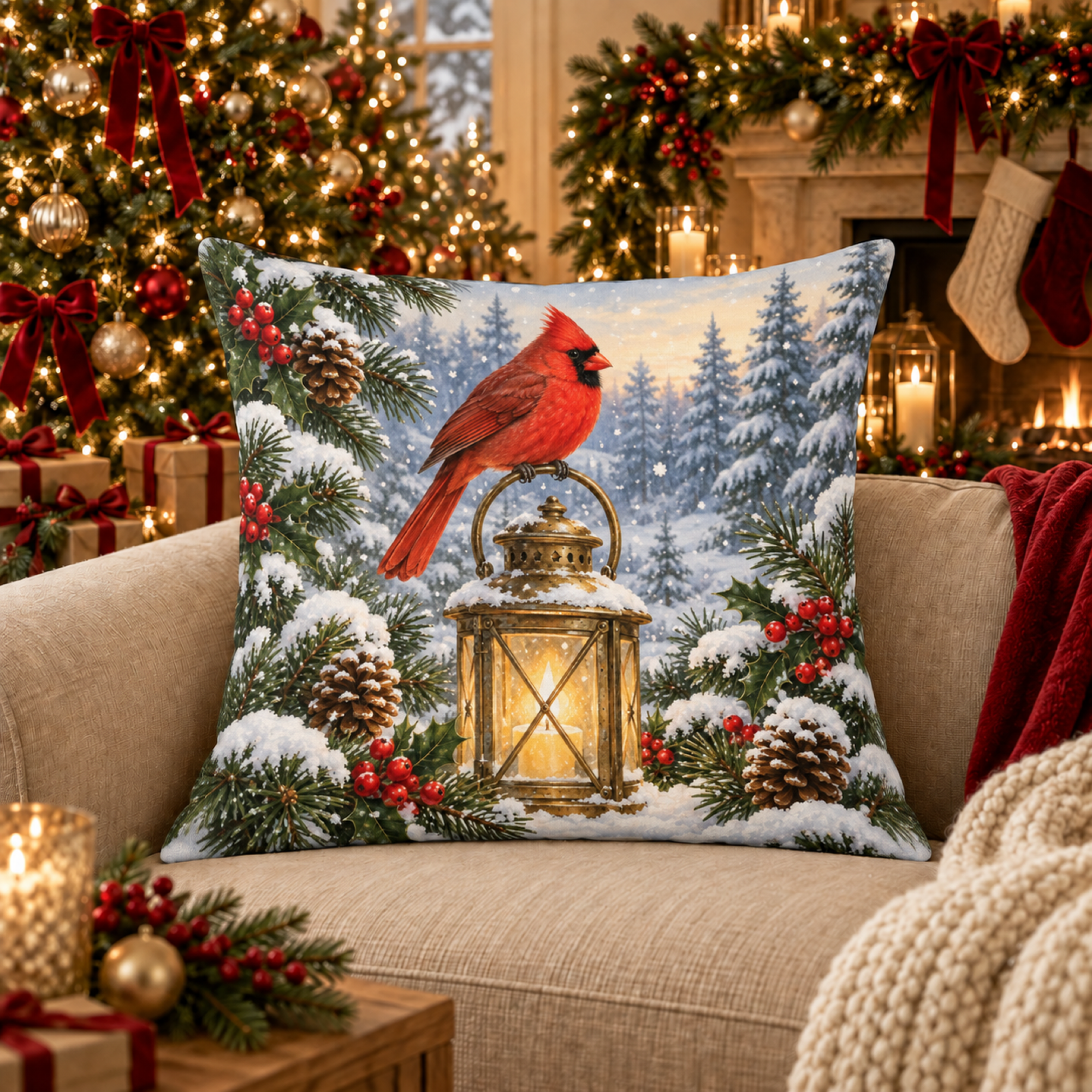 Cardinal Lantern pillow cover