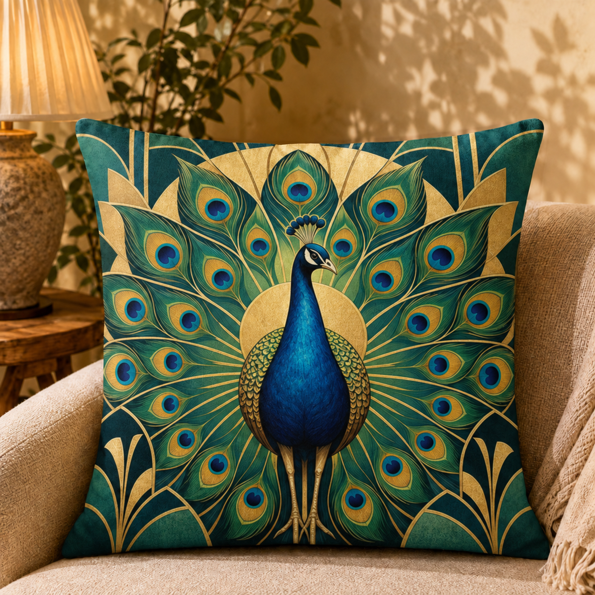 Peacock Sunburst pillow cover