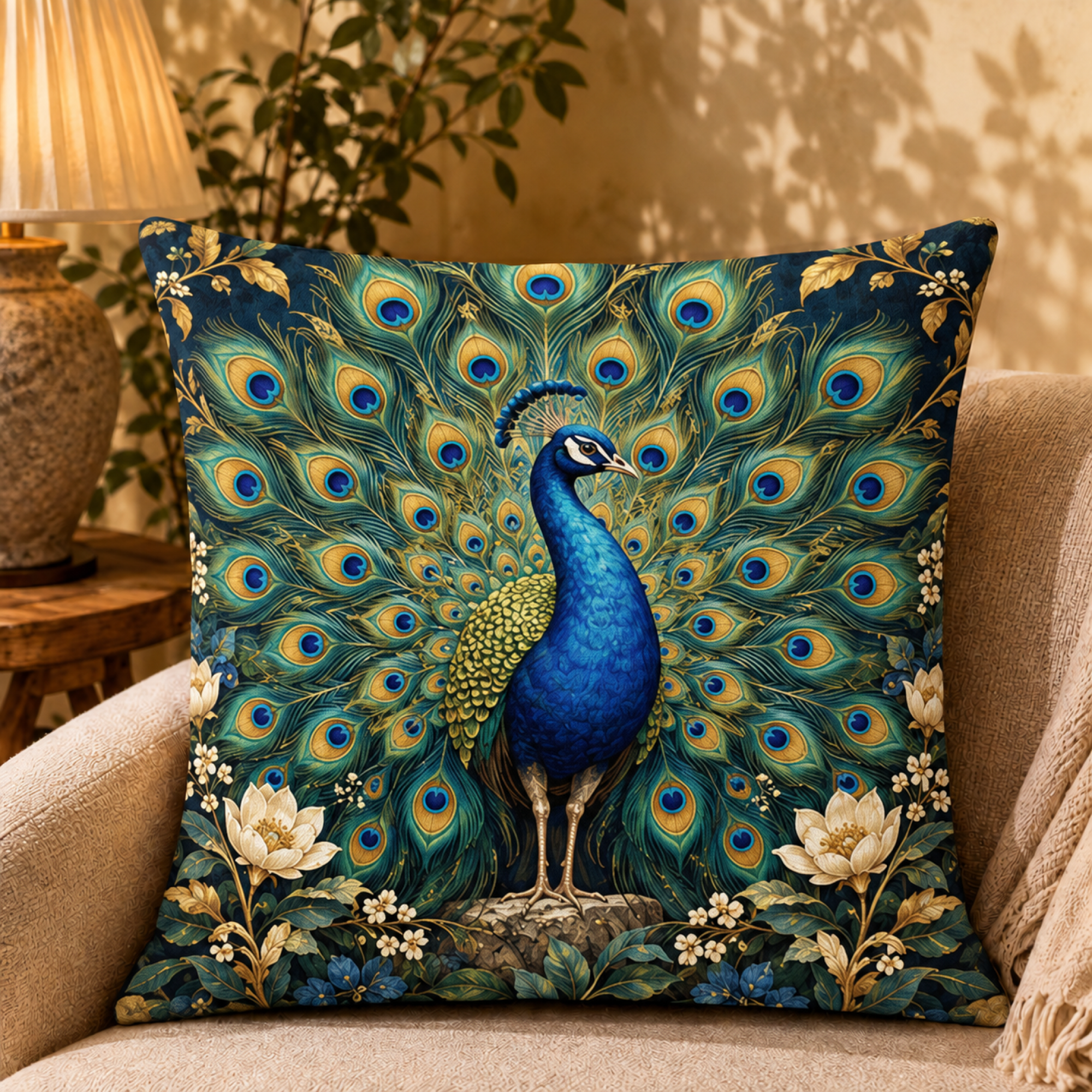 Jeweled Fan Peacock pillow cover