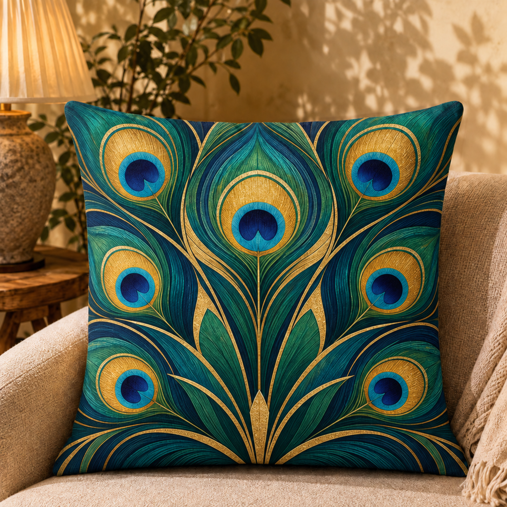Gilded Feather Fan pillow cover