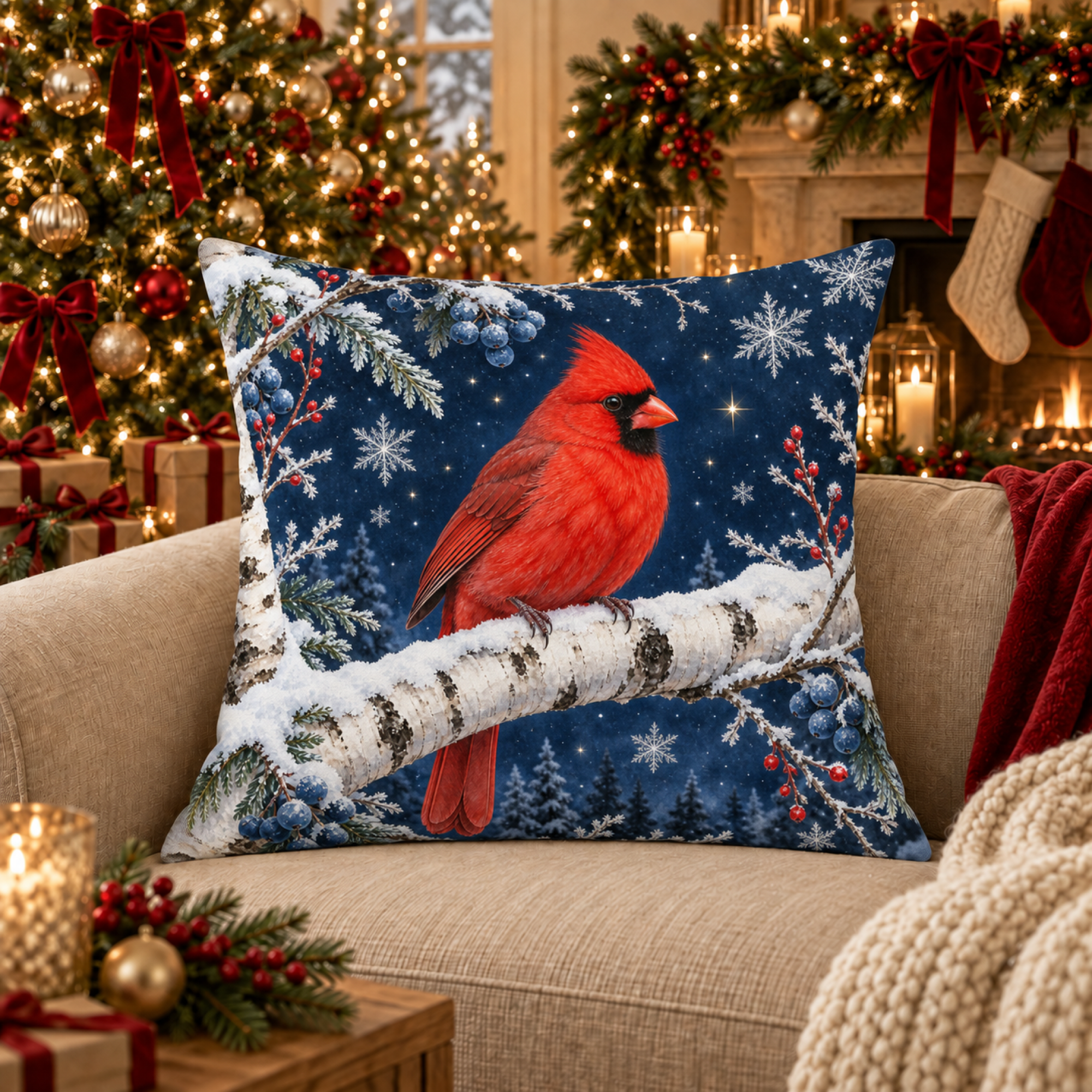 Cardinal Birch Night pillow cover