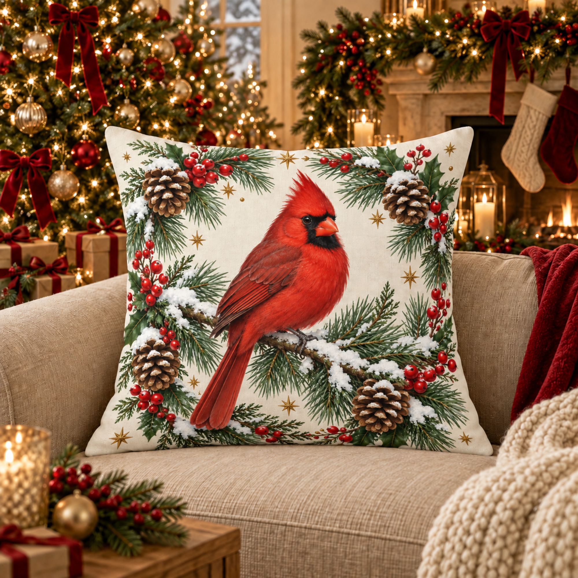 Cardinal Evergreen pillow cover