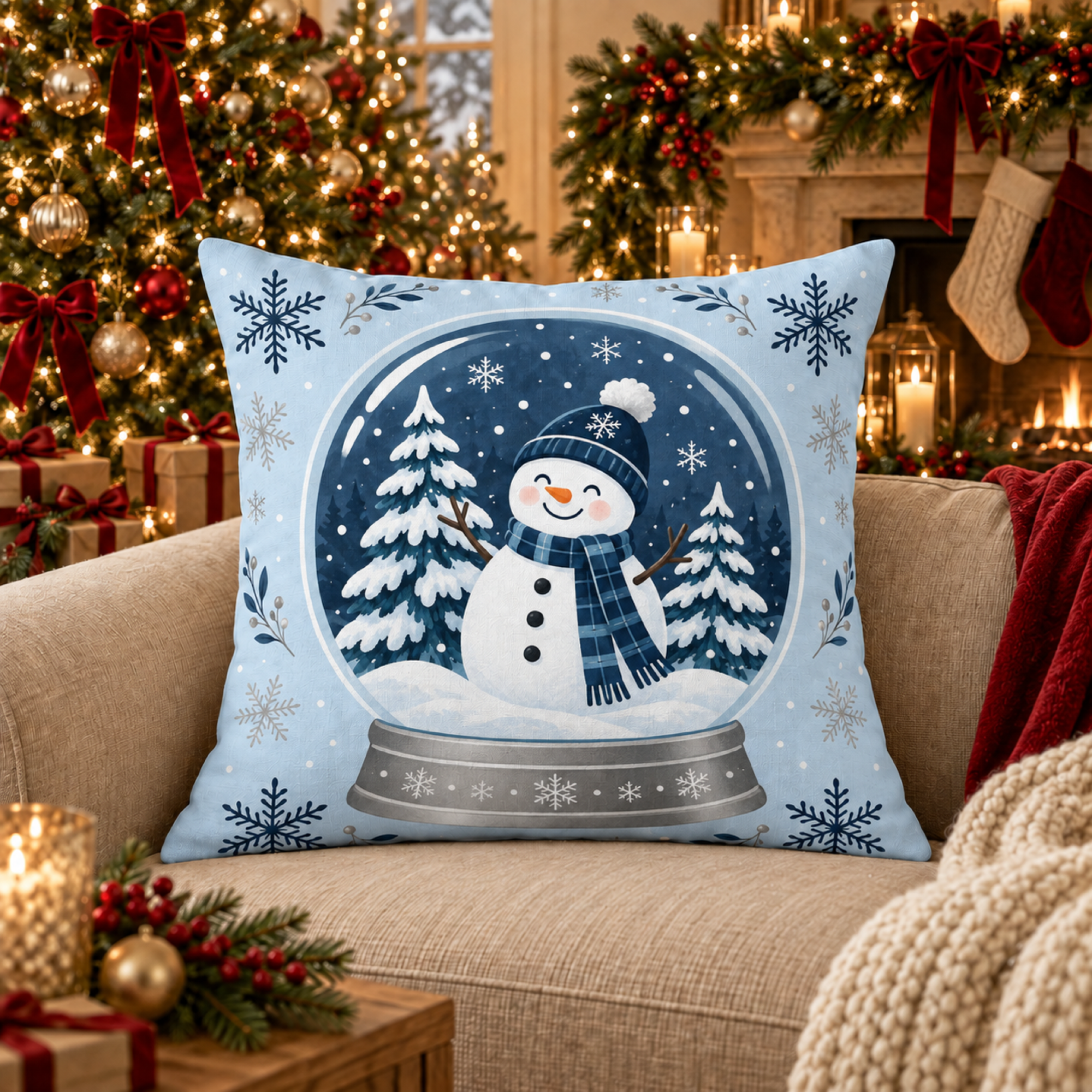 Blue Snow Globe pillow cover