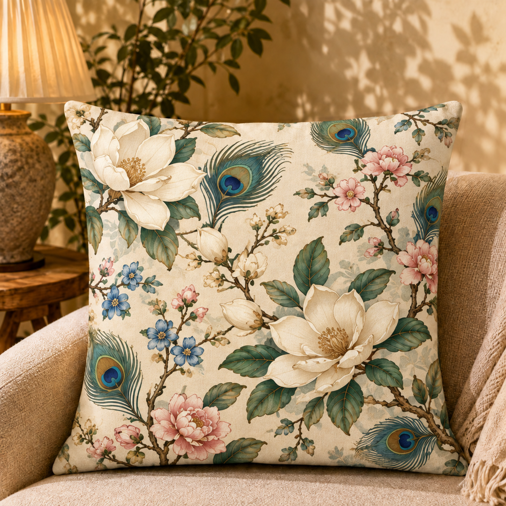 Magnolia Feather Garden pillow cover