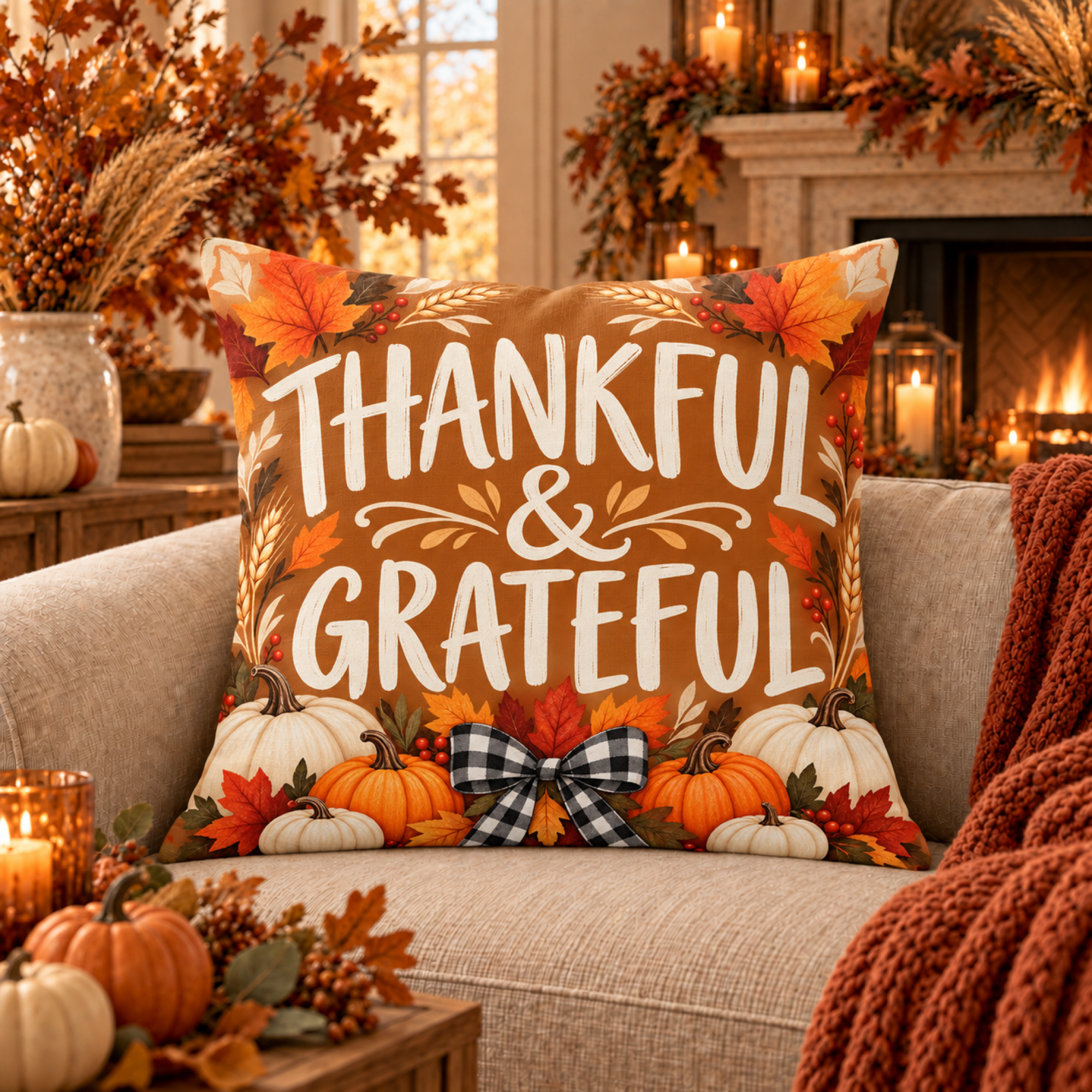 Thankful & Grateful pillow cover