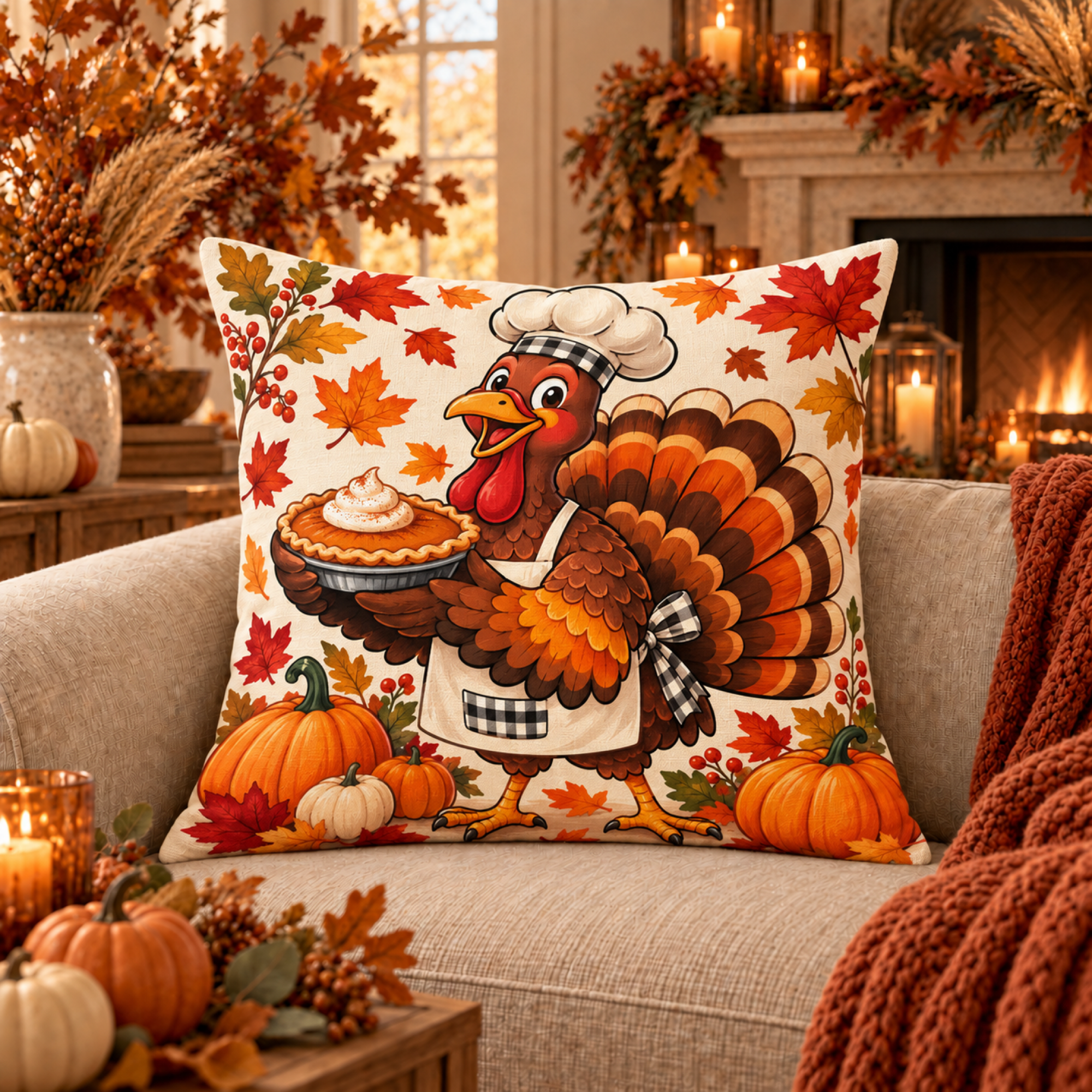 Chef Turkey & Pie pillow cover