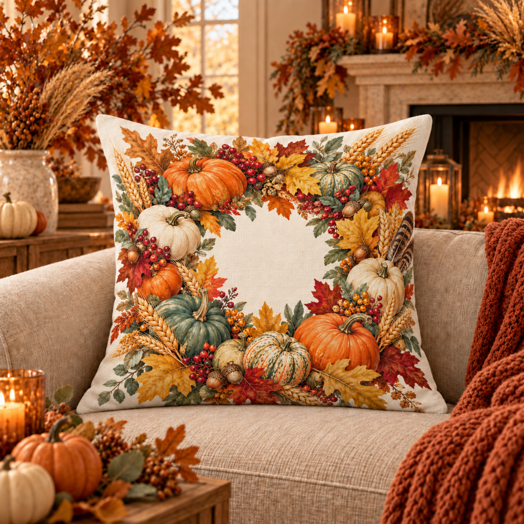 Heirloom Pumpkin Wreath pillow cover
