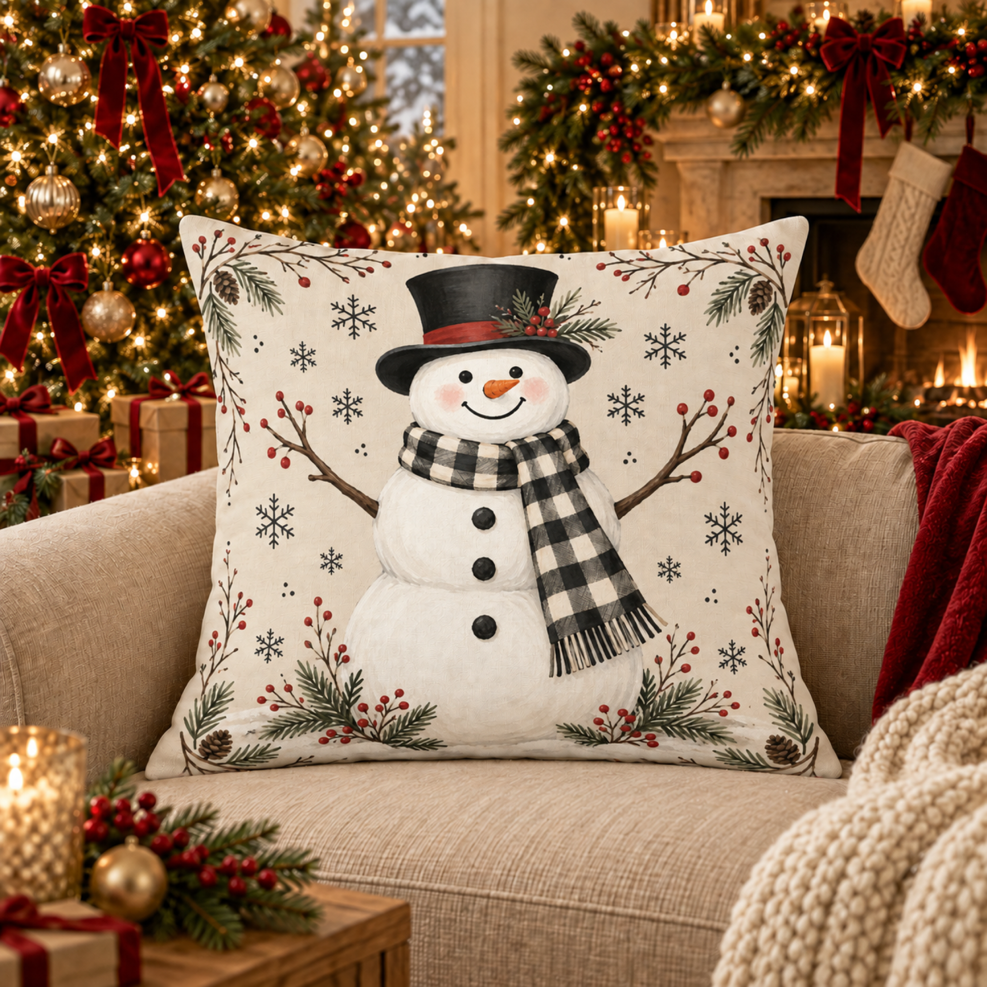 Buffalo Check Snowman pillow cover