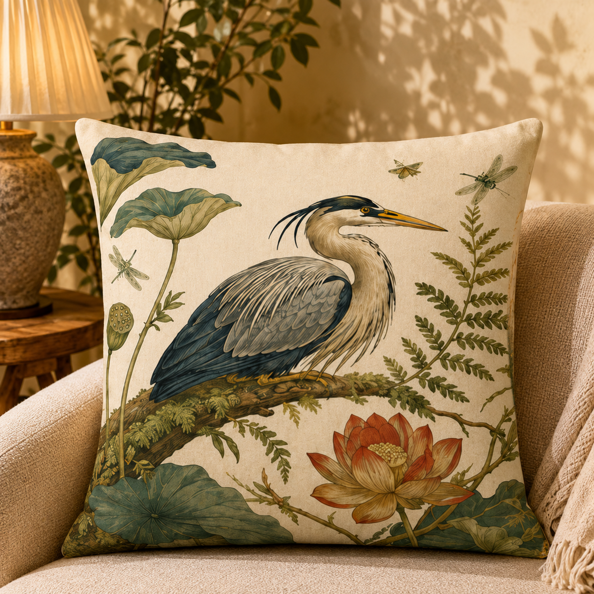 Midnight Lotus pillow cover styled in a room