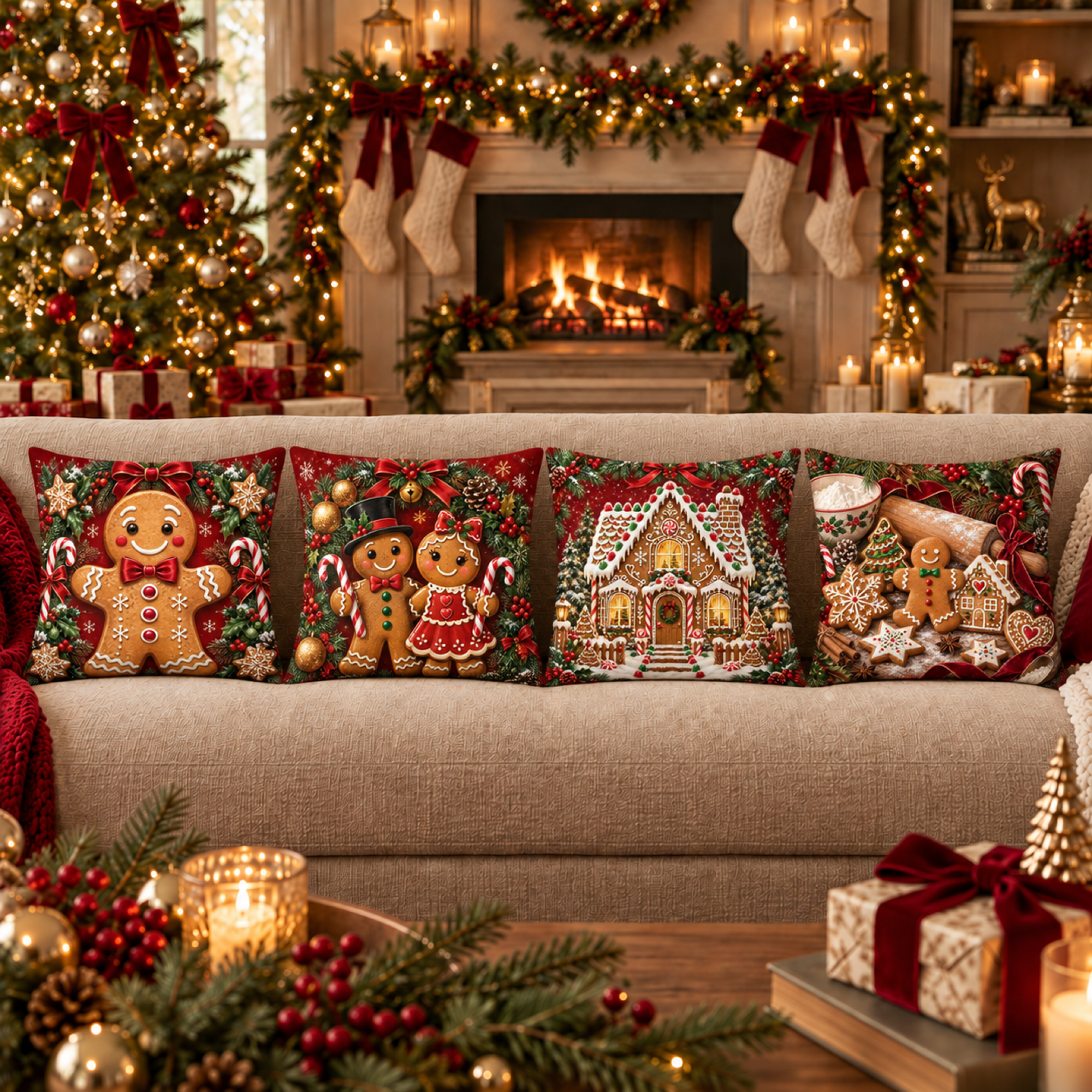 Classic Gingerbread Man Curated Collection coordinated pillow cover set
