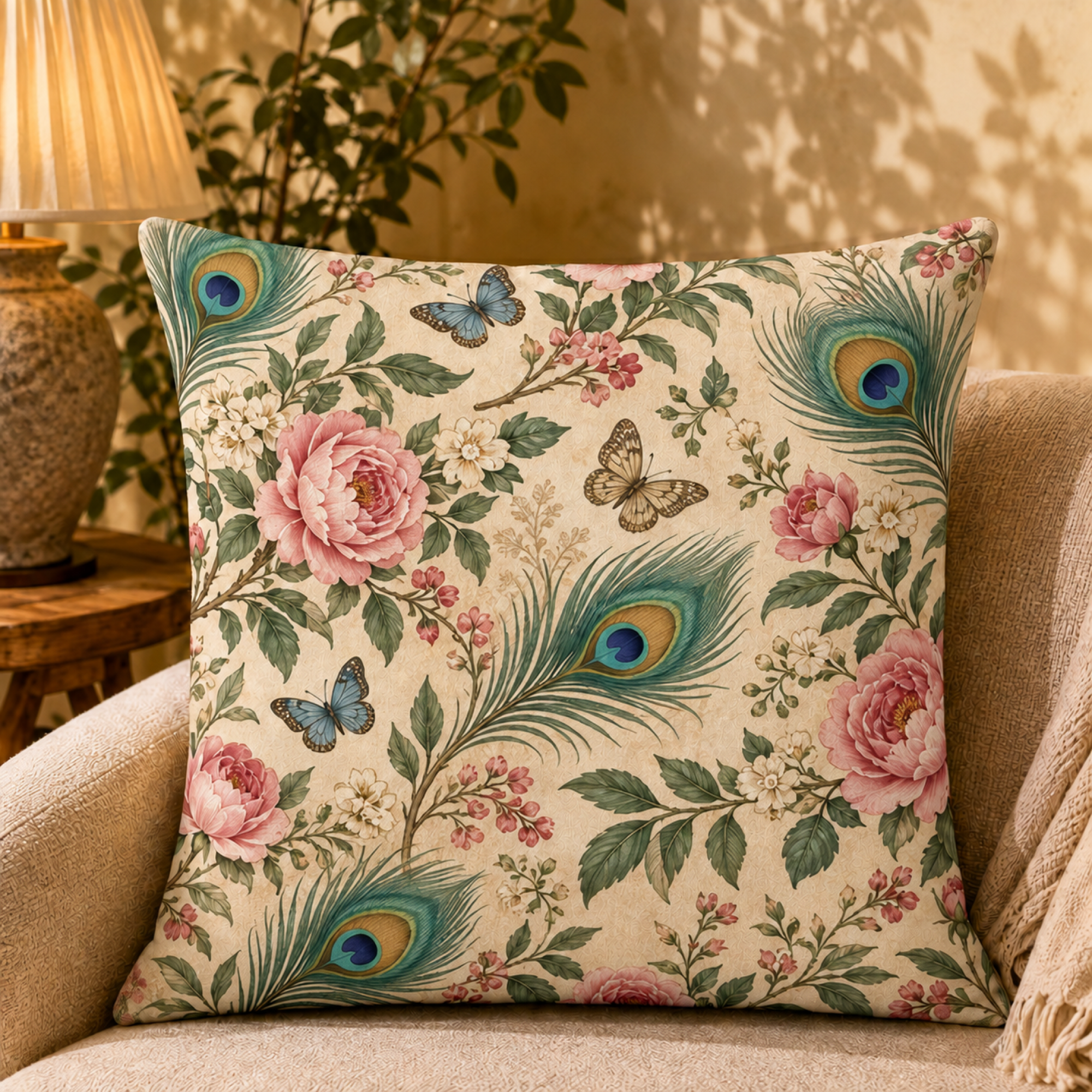 Rose Feather Toile pillow cover