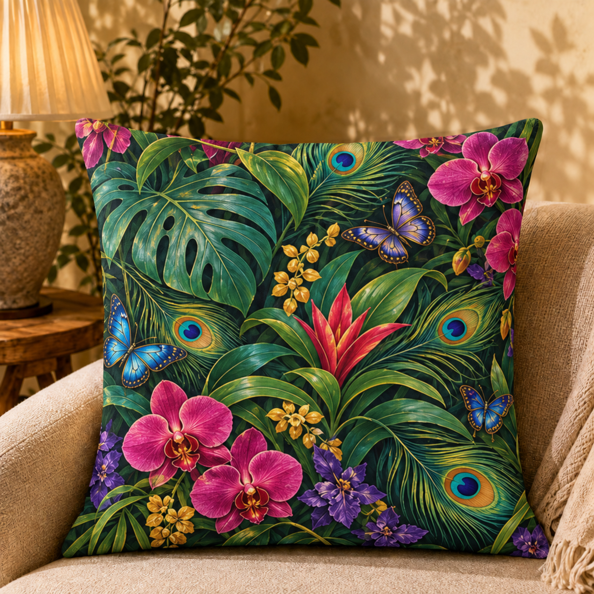 Orchid Feather Garden pillow cover