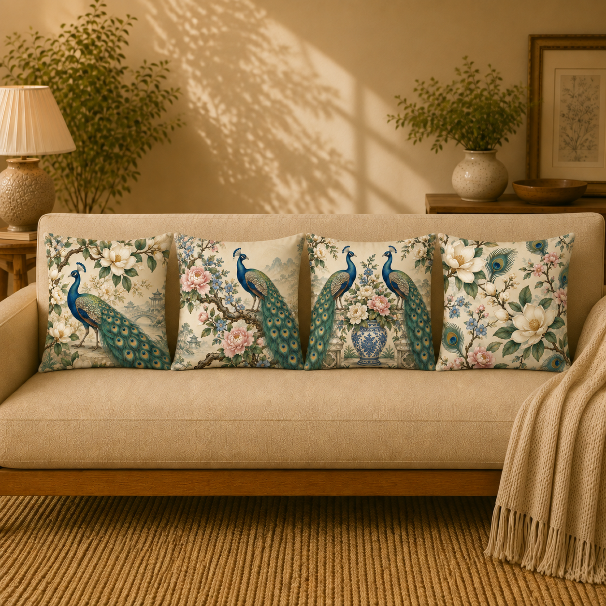 Ivory Blossom Chinoiserie Curated Collection coordinated pillow cover set
