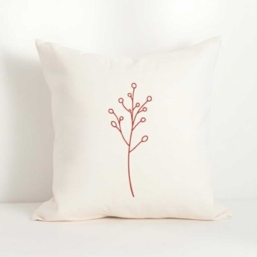 Linen pillow with minimalist botanical line art